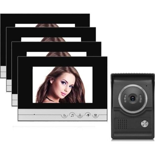 XinSiLu 4 Wired Video Door Phone Intercom Doorbell Home Security System Door Speaker Call Panel+7 inch Monitor +700TVL Camera