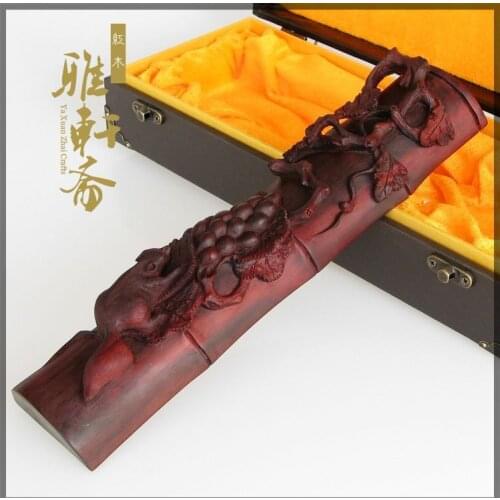 High-grade mahogany red sandalwood Paperweight wood carving crafts the "scholars four jewels" squirrel figure calligraphy suppl
