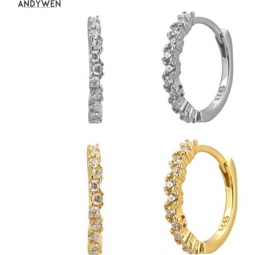 ANDYWEN 925 Sterling Silver 12mm Huggies Big Hoops Circle Loops Round Crystal CZ Zircon Luxury Jewelry For European Jewelry