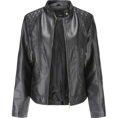 2020 spring and autumn leather clothing women temperament large size stand-up collar PU leather jacket women leather jacket