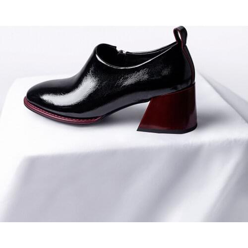 Womens Mid Spring Autumn Quality Slip on Square Chunky Ladies Patent Leather Pump Heels High (5cm-8cm)