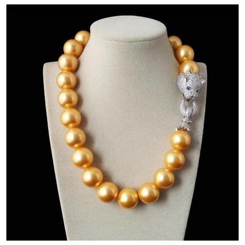 Women Gift word Love round bead wedding 16mm yellow shell pearl inlay zircon leopard head LUXURY necklace 24Inch longer 60CM