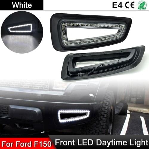 1 Pair For Ford F150 Raptor SVT 2010 2011 2012 2013 2014 Front Bumper White LED Daytime Running Lamp DRL Driving Light