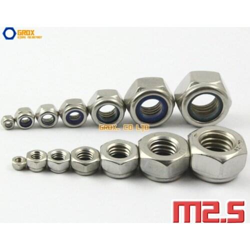 100 Pieces M2.5 304 Stainless Steel Metric Thread Hexagon Nyloc Nut Nylon Lock Nuts DIN985