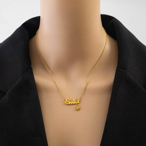 316L Stainless Steel Letter Smiley Pendant Charms Chain Choker Necklace For Women Fashion Fine Jewelry Birthday Party Gift