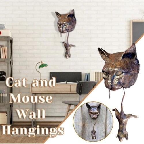 3D Cat Bite Mouse Wall Statue Art Sculpture Ornament Indoor Home Decor