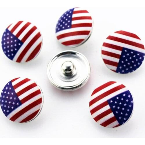 50pcs/lot America Printing USA Flag Snap Buttons 18mm Ginger Snap Bracelet&Bangles DIY Snap necklace Jewelry Charms