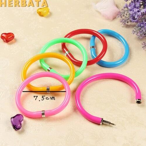 6 pcs/lot Flexible Ball Pen Cute Soft Plastic Bangle Bracelet Ballpoint Pens Student Learn Writting Pen School Suppliers CL1705