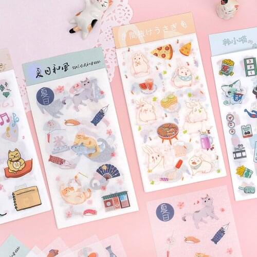 6 pcs/pack Kawaii Summer Windy Cat Stationery Stickers Scrapbooking DIY Diary Album Stick Label