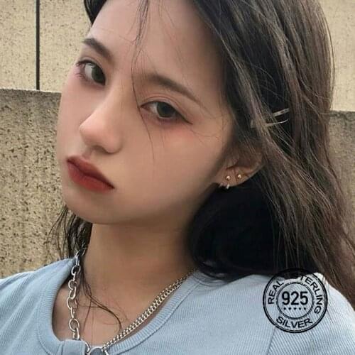 925 Sterling Silver Needle Earrings For Women Double-Line Hook Fashion Men Lady Simple Hong Kong Cool Style Retro Design INEFFA