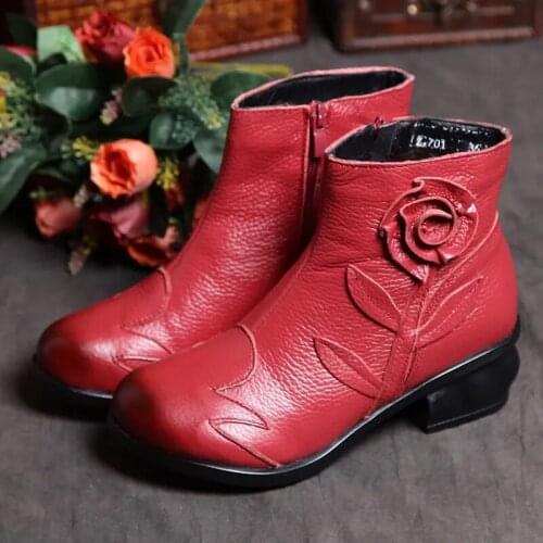 Winter Ladies Ankle Boots Spring Autumn Fashion New arrival Womens Booties Flowers Noble Female Short Shoes