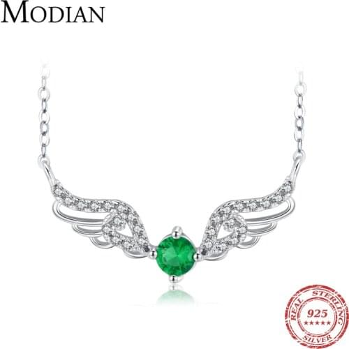 Modian Cute Angel Wings Pendant Necklace For Women 925 Sterling Silver Feather Link Chain Necklace Fine Korea Style Jewelry