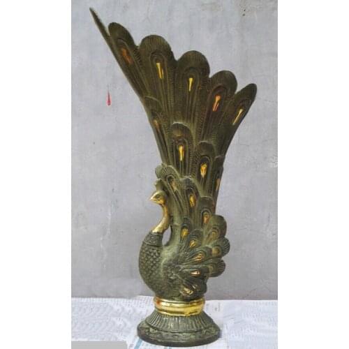 Bi002093 13"China old folk Bronze gilt peacock goblet wine bowl wineglass