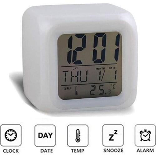 7 Colors Change Digital Alarm Clock Snooze Led Light Clock Electronic Table Watch Nixie Bedside Cube Clock For Kids