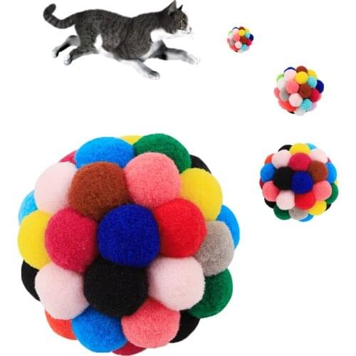 Colorful soft plush ball cat toys colorful pet plush ball cat Plush Sound toy cat bell ball dog toy mimi cat supplies