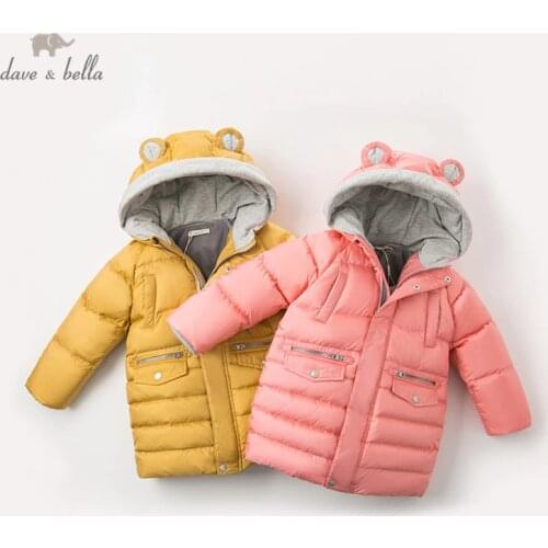 DB11669 dave bella unisex baby boy girl down jacket children 90% white duck down outerwear fashion hooded coat