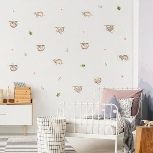 Kids Room Cartoon Sloth Wall Sticker Vinyl Mural Decals for Living Room Bedroom Kindergarten Wallpaper Home Decoration