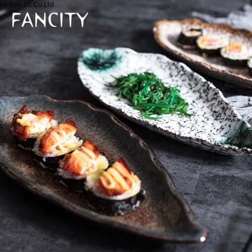 FANCITY 12 Inch Creative Personality Japanese Shaped Ceramic Plates Western Tableware Household Dinner Plate Sushi Shop Long Sna