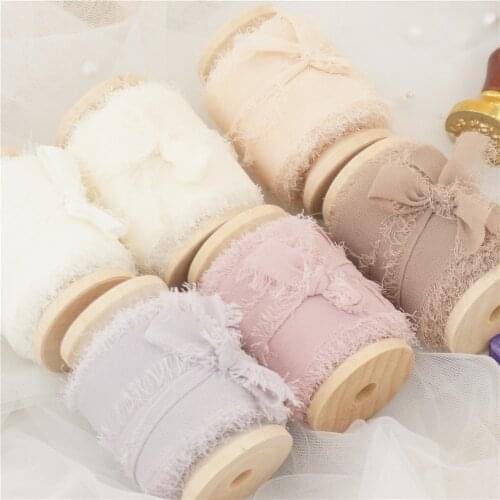 Ins Style Handmade Chiffon Frayed Edged ribbon 6Rolls One Set Wedding Bouquet Streamers Photography Gift Wrapping