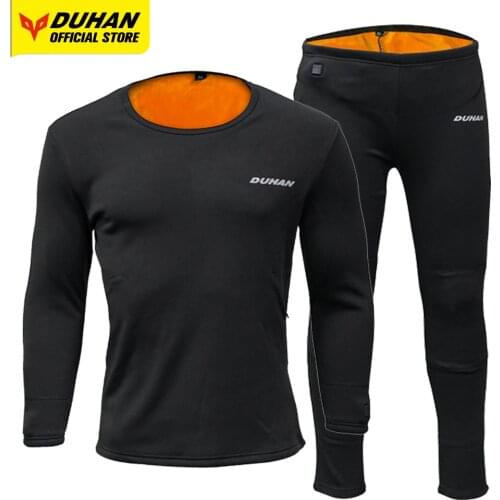 DUHAN Heated Motorcycle Shirt Heating Underwear Fleece Thermal Underwear Set USB Electric Heated T-Shirts&Pants With Battery