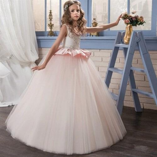 Royal Flower Girl Dress for Weddings Pink Lace Sequin Ball Gown Girl Party Princess First Communion Dress Pageant Gown