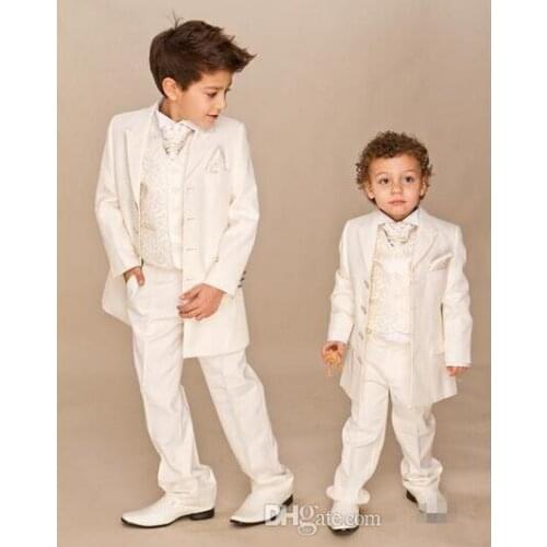 Custom Suit Boys Ivory 4 Piece Suit Boy Wedding Suits Boy Tuxedo(Jacket+Pants+Vest+Tie) Boys Dress Suit Gentlemen Blazer Bespoke