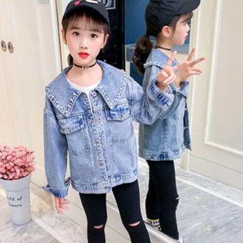 Girls Babys Kids Coat Jean Jacket Outwear 2021 Beading Spring Autumn Overcoat Top Sport Princess Toddler Childrens Clothing