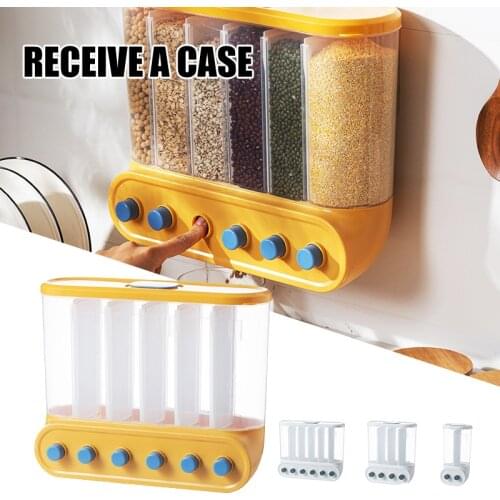 Wall Mounted Separate Grain Moisture-Proof Cereal Can Rice Storage Rice Cylinder Automatic Rice Plastic Box For Kitchen