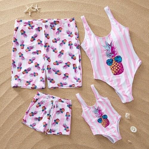 PatPat Family Matching Stripes Pineapple Swimwear