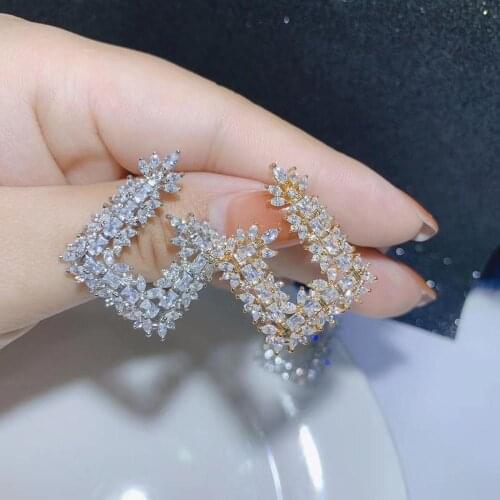 Square Shape Trendy Cubic Zirconia Women Wedding Party Engagement Dressing Up Stud Earring Jewelry pendientes mujer moda E8070