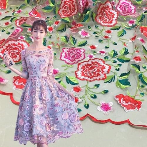 1meter high-end mesh lace colors three-dimensional embroidery flower lace two sides wave fashion cloth dress skirt fabric