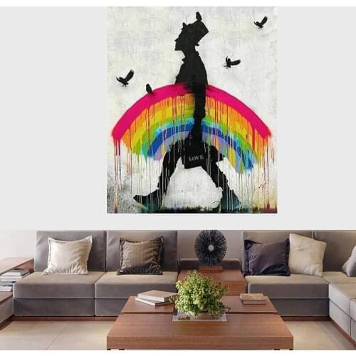 Nordic Abstract Man Holding A Rainbow Canvas Painting Wall Art Nordic Posters and Prints Wall Pictures for Living Room Decor