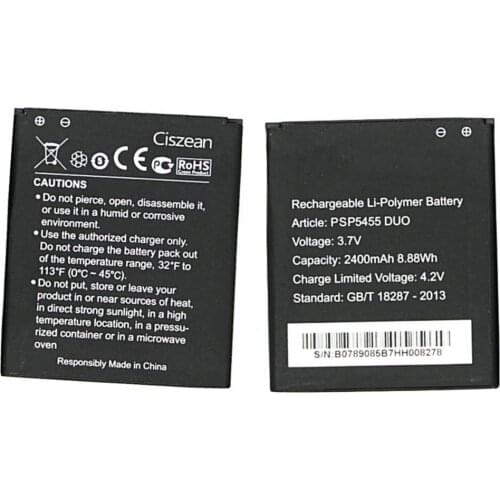 Original size replacement battery 2400mah 8.88wh 3.7v Battery For Prestigio PSP5455 DUO Smartphone batteries