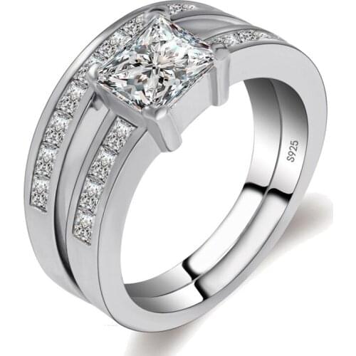 925 Silver Row Drill Wedding Ring for MenMicro-inlaid Simulation Zircon Ring Set of Rings Jewelry Engagement Couple Love Ring