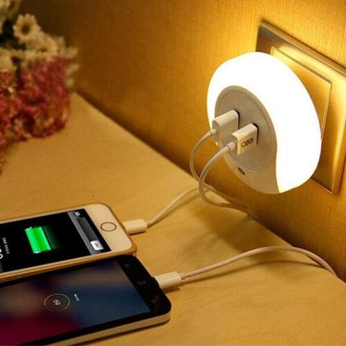LED Night Light with Dusk to Dawn Sensor and Dual USB Wall Charger (dual USB) Intelligent Home Bedside Double Plug LED Lamp