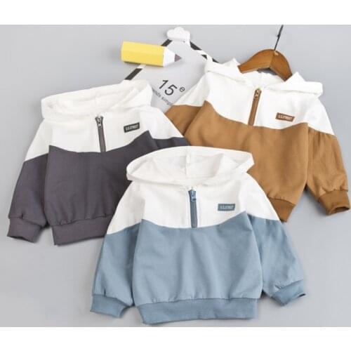 0-3T Sweater Hooded Baby Boys And Girls Cotton Fashion Color Matching Half Zipper Casual Cardigan