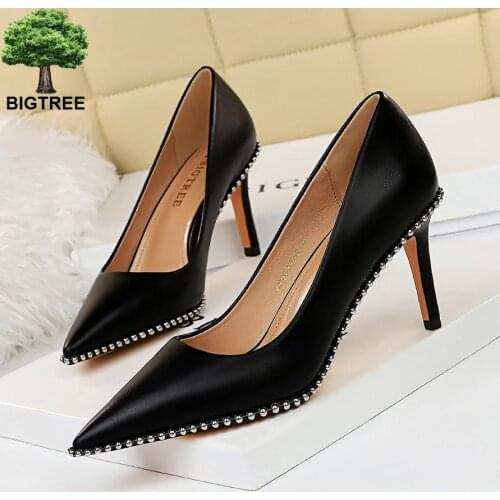 Womens High Heels Pointed Toe Stiletto Metal Beads Pumps Shallow Ladies Office Business Dress High Heels Single Shoes Females