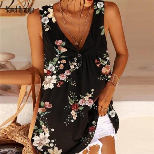 Women V-Neck Sleeveless Casual Top Blouse Summer Loose Pullover Button Shirts Printing Plus Size 5XL Fashion Sweatshirt Blusas