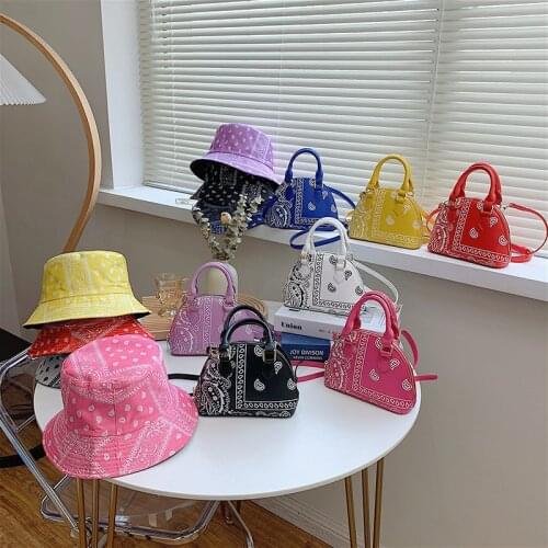 New Arrivals Bucket Hats and Bandana Purse Set Ladies Luxury PU Leather Handbags Women Bandana Tote Bags