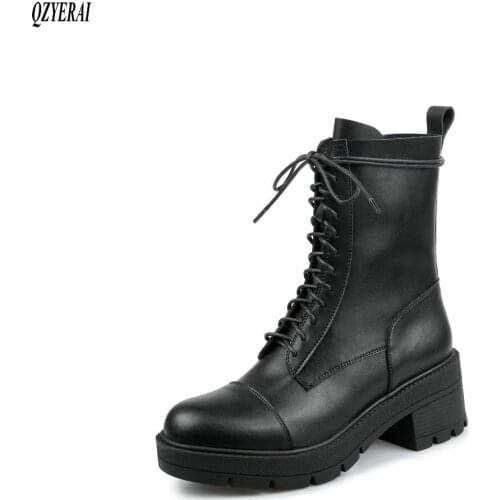 QZYERAI 2020 Riding boots Genuine leather Female boots Womens boots Autumn winter Head layer cowhide Womens shoes Size 34-40