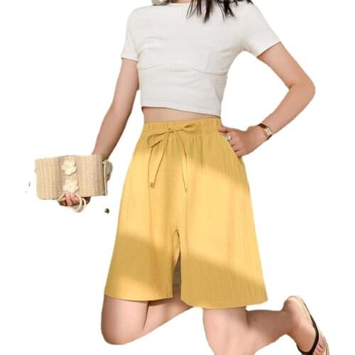 Women Shorts 2021 Summer Casual Solid Cotton Linen Shorts High Waist Loose Shorts For Girls Soft Cool Female Shorts