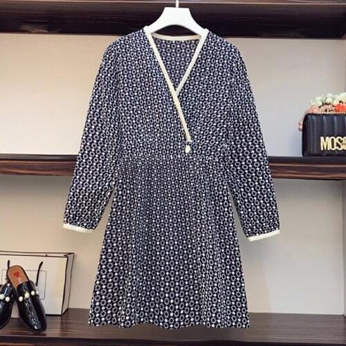 4XL plus size women sexy hollow out vintage dresses autumn winter 2021 long Sleeve v neck flower embroidery A line mini dress