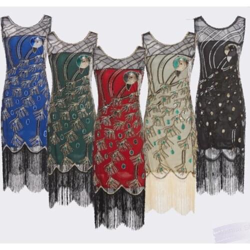Womens Vintage Flapper Great Gatsby Party Dress V-Neck Sleeve Sequin Dresses