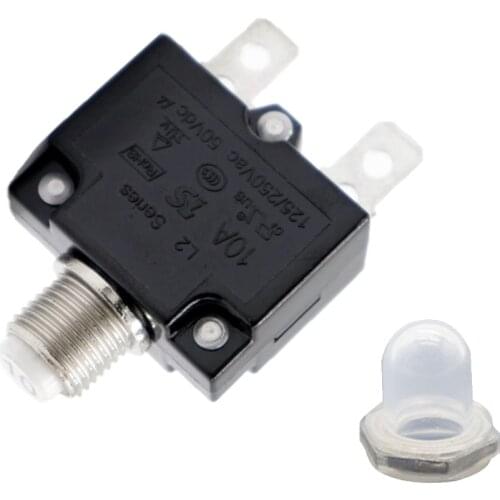 10 Amp DC Thermal Circuit Breaker with Quick Connect Terminal & Transparent Waterproof Button Cover