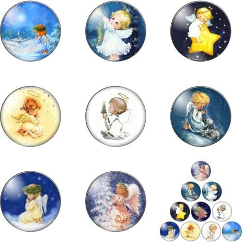 Lovely Angel Baby Art Painting Patterns 10pcs 12mm/18mm/20mm/25mm Round Photo Glass Cabochon Demo Flat Back Making Findings