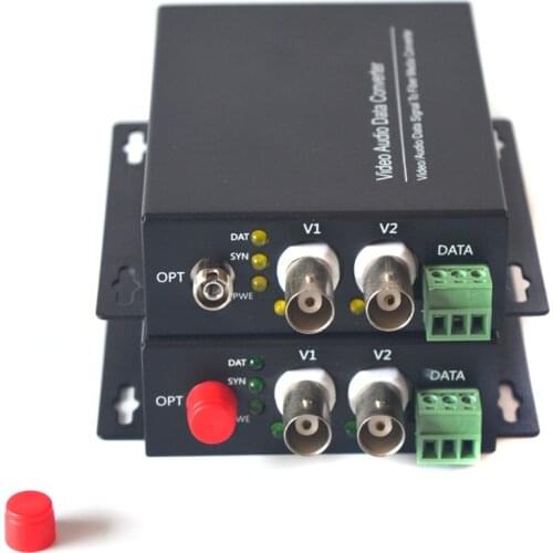2 channels Video to Fiber Optic Media Converters Transmitter and Receiver for Analog Cameras Surveillance CCTV system