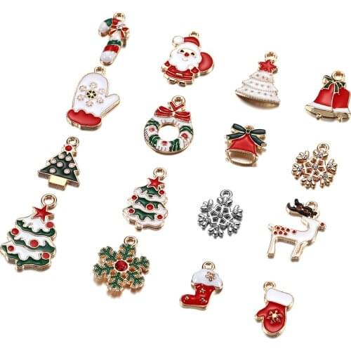 20Pcs New Christmas Charms Pendants Enamel Bracelet Party Home Metal Craft Decoration Tree Hanging DIY Jewelry Making Accessorie