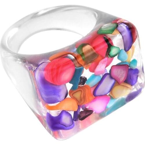 2021 New Colorful Transparent Acrylic Irregular Marble Pattern Ring Resin Tortoise Rings for Women Girls Jewelry Wholesale Gift