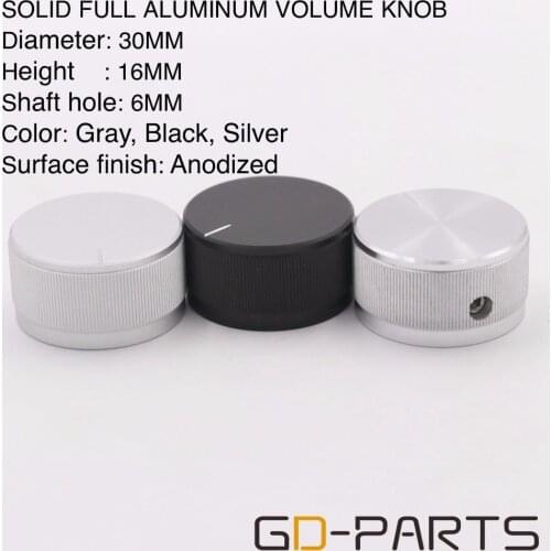 30*16mm Machined Solid Full Aluminum Knob Hifi Audio Amplifier DAC CD DVD Turntable Volume Sound Control Cap Silver Black
