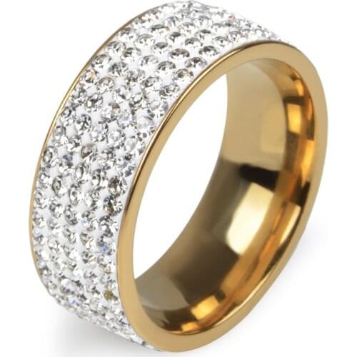 5 Rows Crystal Stainless Steel Ring Women for Elegant Full Finger Love Wedding Engagement Rings Jewelry Men Mens Rings